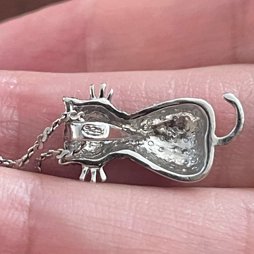 Black Diamond Solid Sterling Silver Cat Pendant &… - image 5